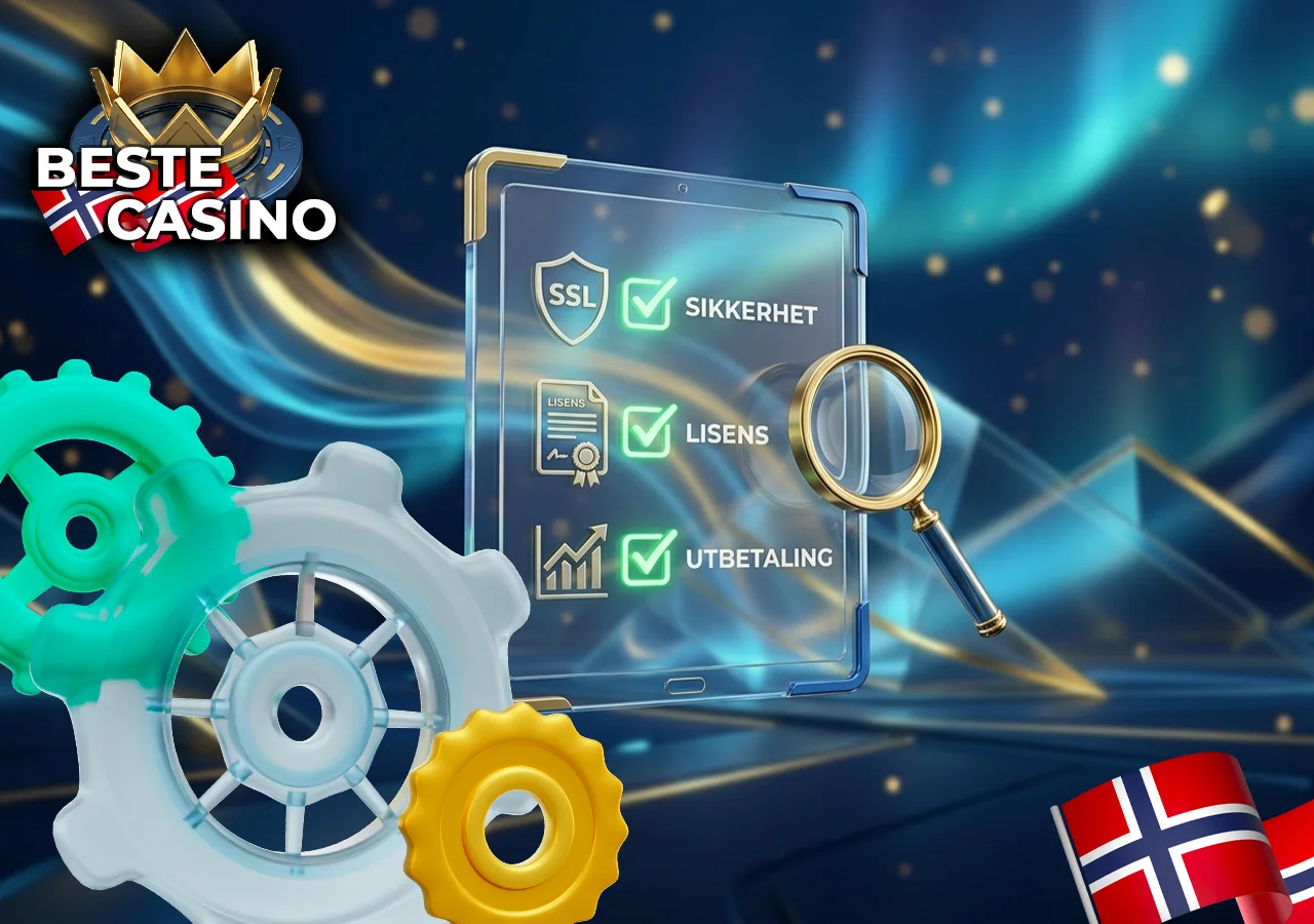 Kriterier og sikkerhetsfaktorer brukt for å rangere beste norske casino sider.